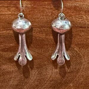 Vintage Navajo Native American Style Squash Blossom Silver Plated Hook Earrings